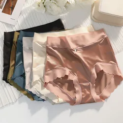 Women Satin Finish Panties High Waist Solid Color Cotton Crotch Briefs Sexy Comfortable No Trace Hip Lifting Panty Underpants