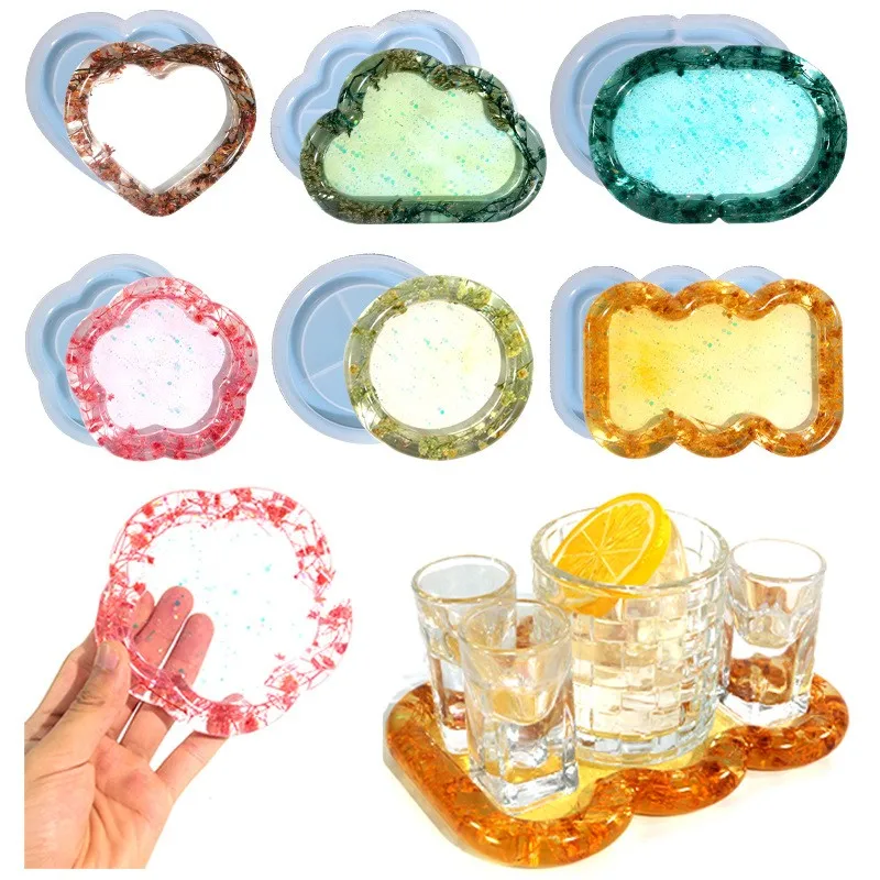 

DIY Plum Blossom Cloud Shape Tray Silicone Mold Round Heart Oval Wave Pallet Epoxy Resin Molds Craft Home Decoration