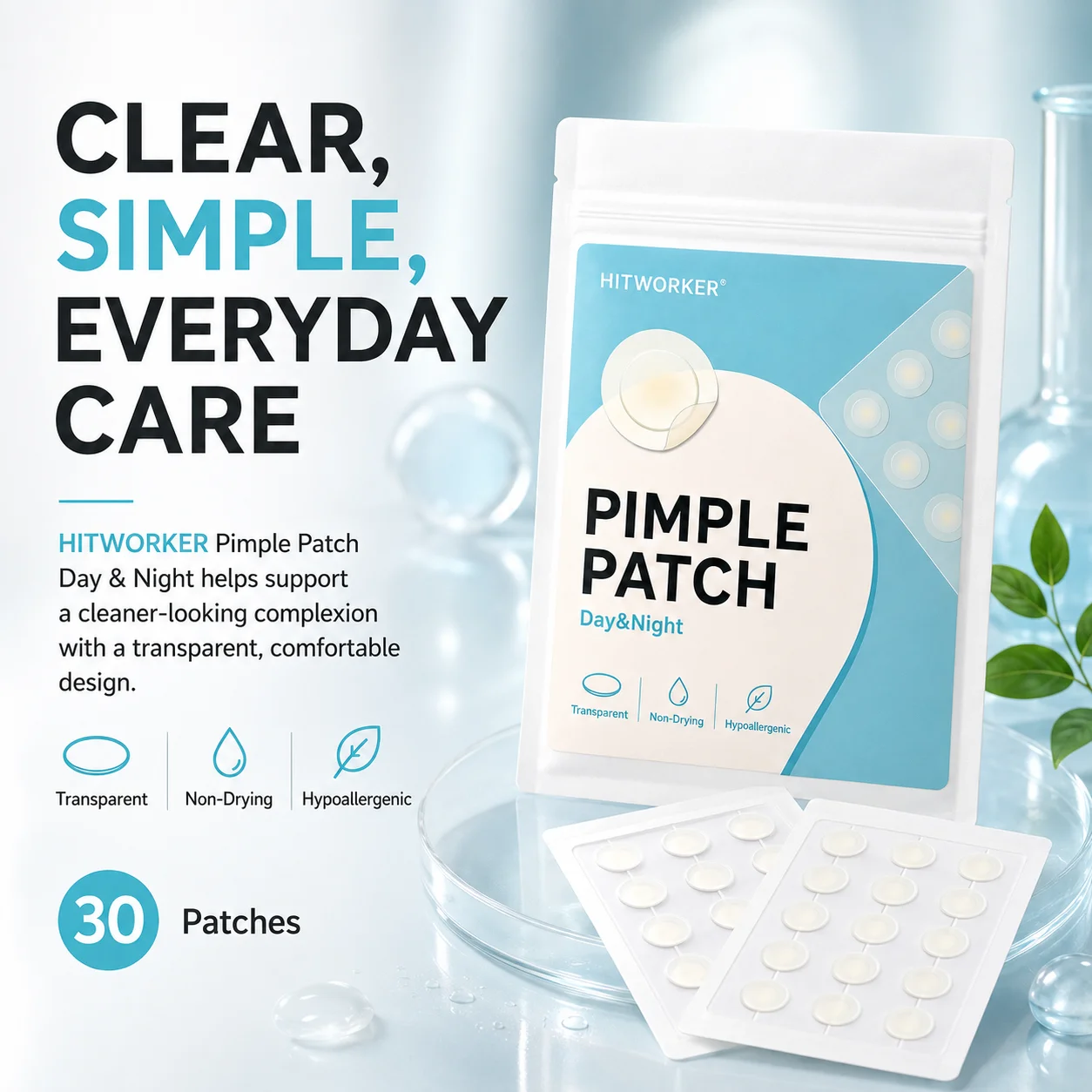 30pcs Hydrocolloid Acne Pimple Patches, Ultra Thin Invisible Oil Absorbing Blemish Spot Stickers for Daily Facial Skin Care