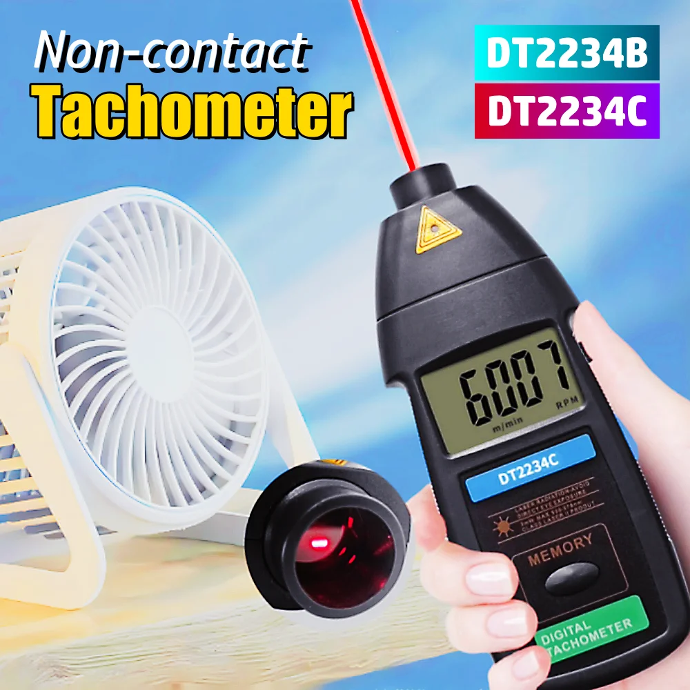 

DT2234B DT2234C Laser Optical Non-Contact Digital Tachometer Multifunctional Speed Measuring Instrument Digital Speedometer