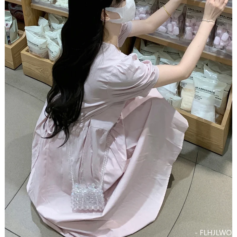 Vestidos lindos con cuello cuadrado Japón niñas mujeres verano manga corta dulce volantes vestido camisero con botones rosas