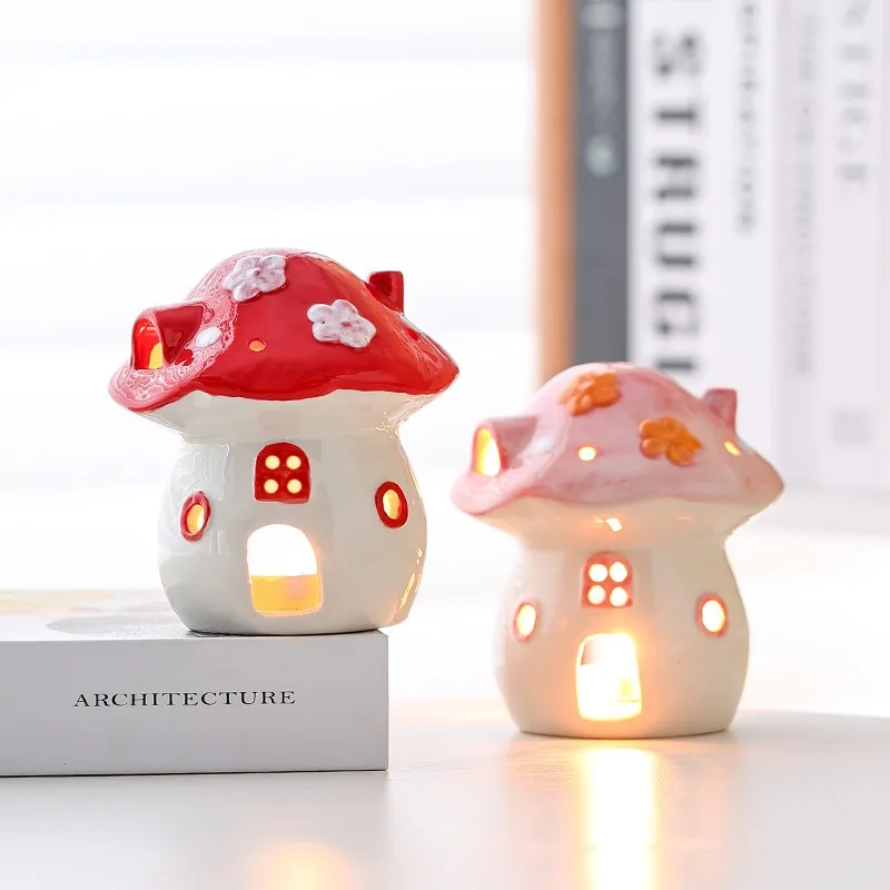 Cute Cartoon Ceramic Decorative Ceramic Creative Cartoon Ceramic Mushroom Incense Burner Tea Light Candle Holder