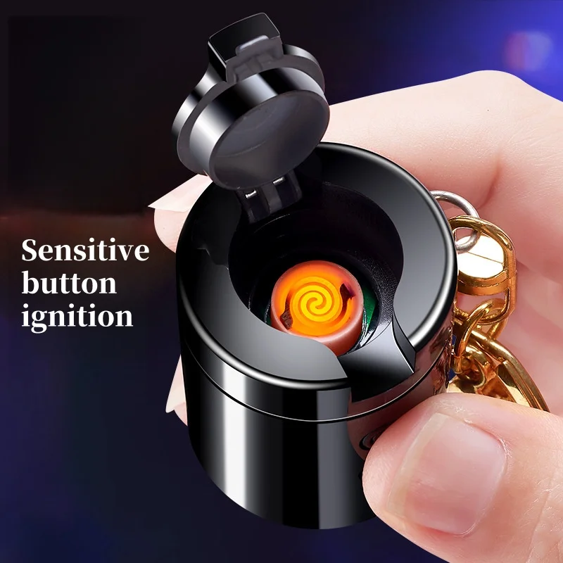 ولاعة سجائر صغيرة محمولة على شكل سلسلة مفاتيح متعددة الوظائف، ولاعة مقاومة للرياح لشحن USB مع مصباح يدوي بإضاءة LED #3