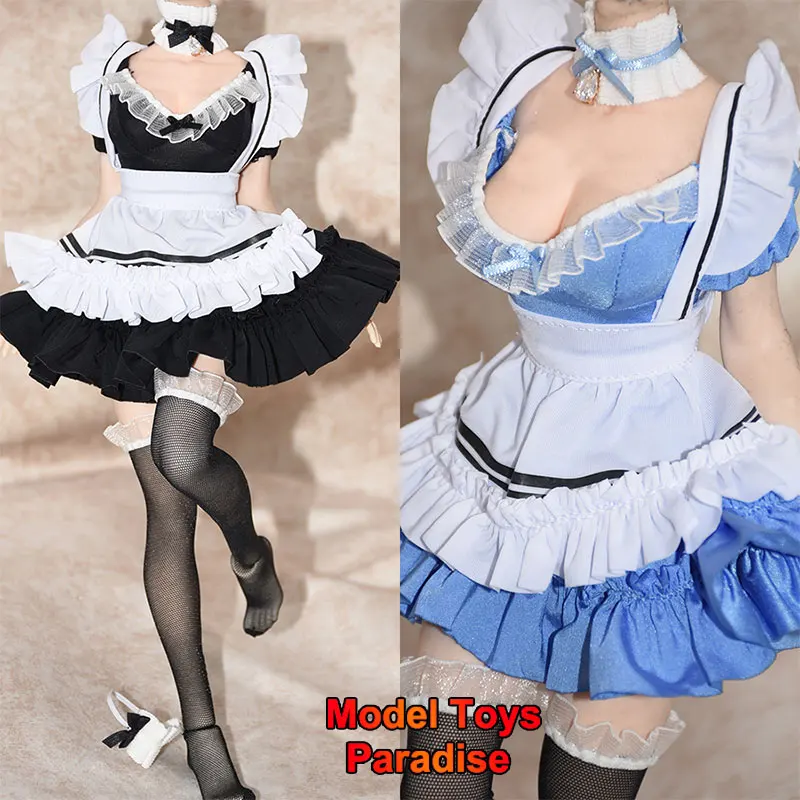 

1/6 Women Soldier Maid Attire Cosplay Bowknot Apron Maid Skirt Fit 12inch TBLeague Action Figure Body