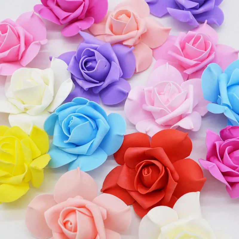 100pcs/Lot Artificial 8cm PE Foam Rose Flower Heads DIY Valentine's day Fake Flower Decor Wedding Bouquet Party Car Decorative8Z