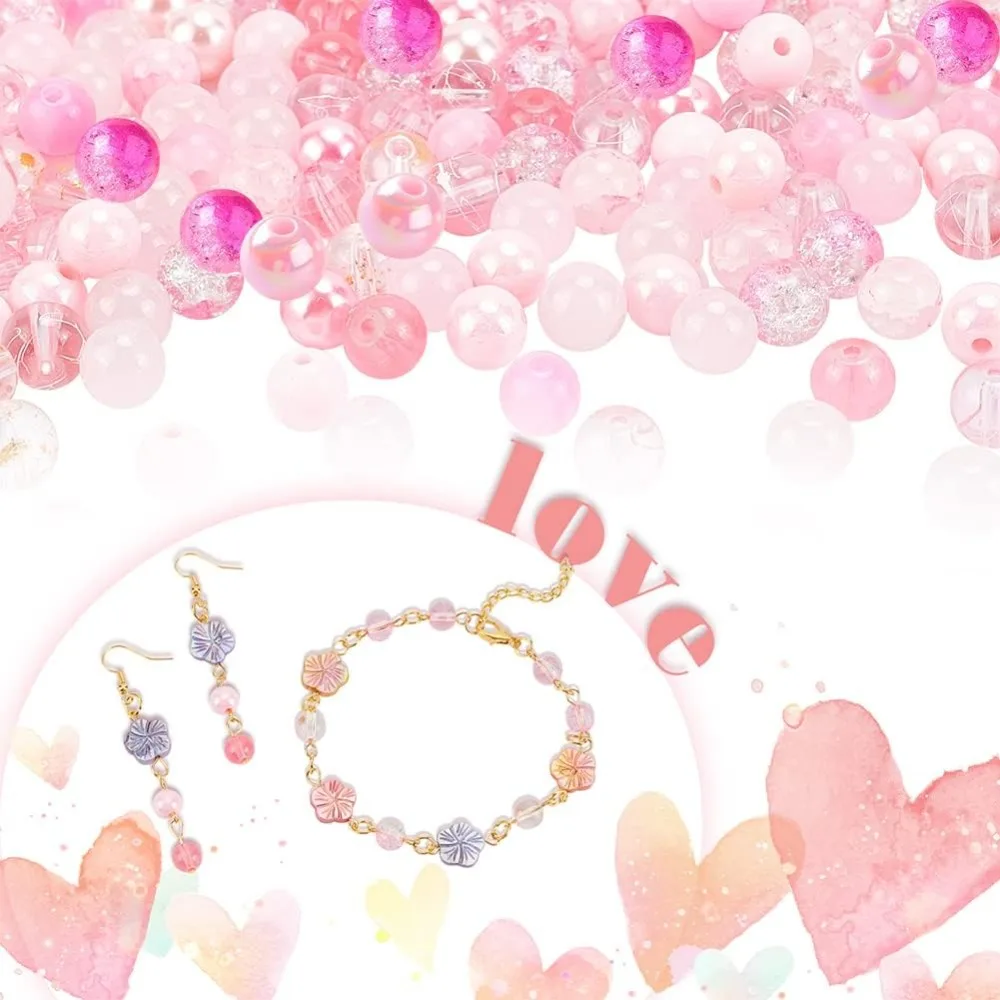 450 قطعة 8 مللي متر الخرز الزجاجي الوردي 15 أنماط الخرز المفرقعة الخبز رسمت حبة الاكريليك فضفاض الخرز الفواصل لصداقة بوهو