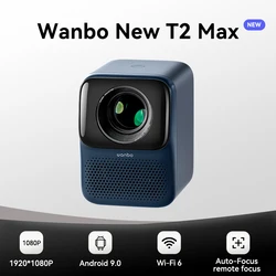 Wanbo-projetor portátil t2 max, 1080p, full hd, android 9.0, mini, wi-fi, foco automático, 450ansi, som hi-fi, para casa e ao ar livre