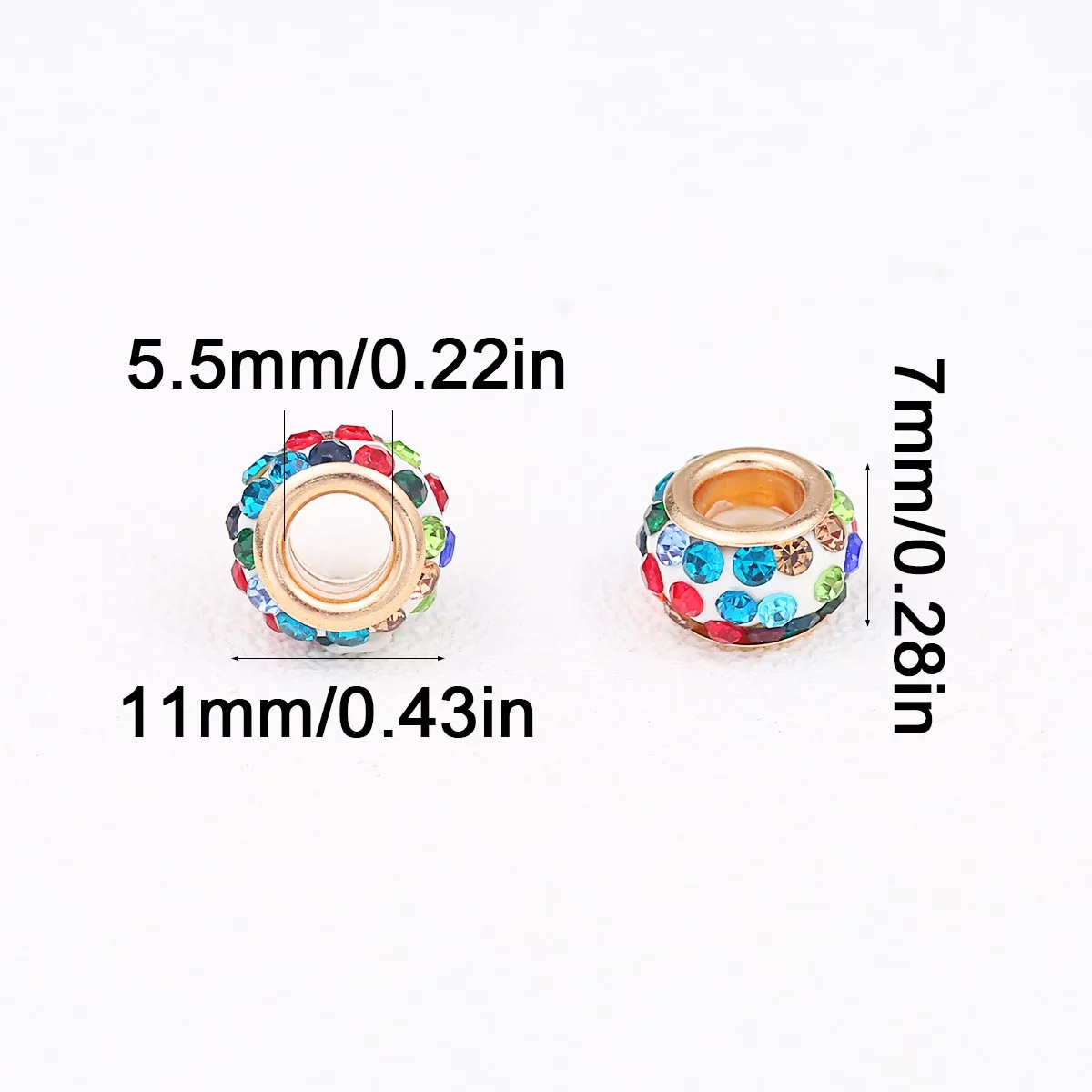 11mm Soft Clay Beads with Triple Rows Diamonds Large Holes Gold Edging White Base Mixed Colors Handmade DIY Jewelry Accessories