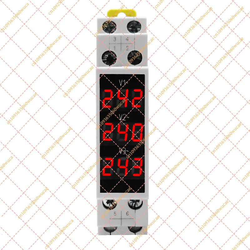 Mini Modular Three Phase Voltmeter LED Digital Display DIN Rail AC 80-500V
