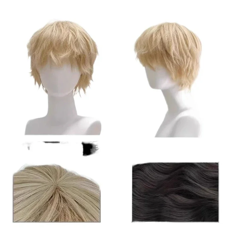 

Japanese cos natural fluffy men's daily full head wig men's short hair differential broken cover platinum