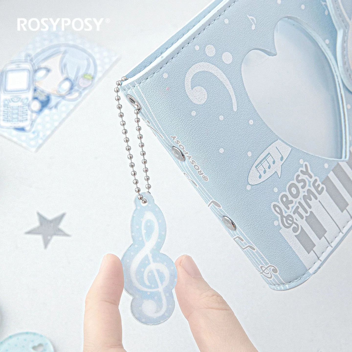 MINKYS Kawaii Album na Karty z Motywem Fal, Skóra PU, 3 Pierścienie, Kpop, 3 Cale, Jedna Kieszeń, Organizer na Karty Idol, Album do Przechowywania — zdjęcie produktu 5