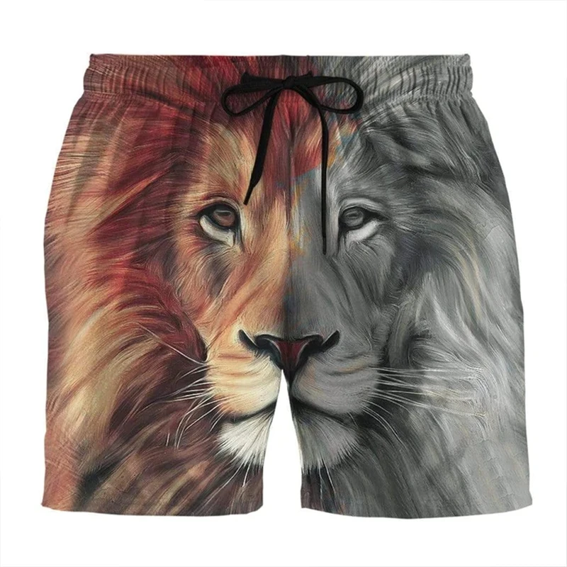 Holiday Hawaiian Funny Animal Graphic Beach Shorts New Fashion Tiger Lion Print Street Short Pants Sportswear Quick Dry Trunks