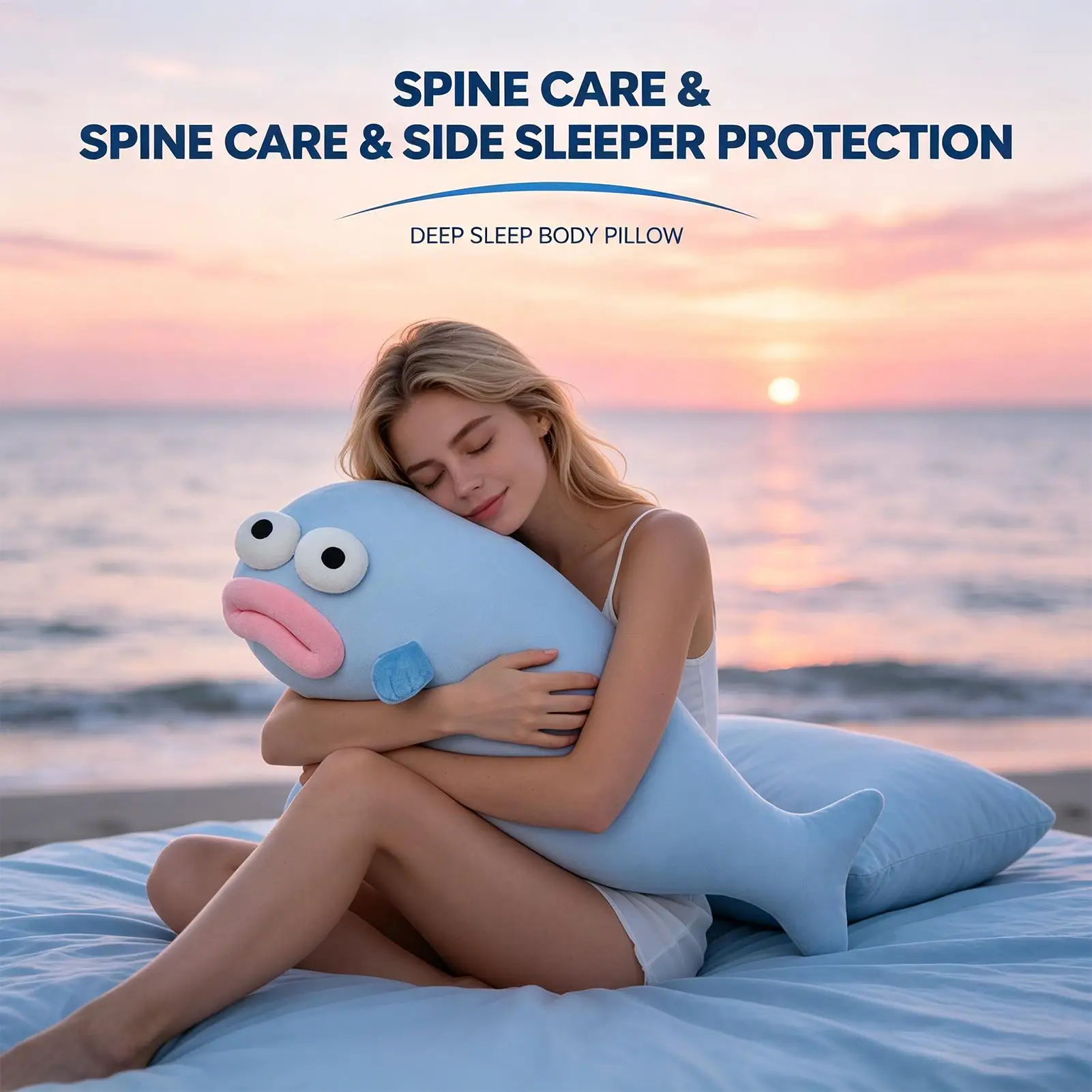 Long Pillow Fish Shape Cooling Hugging Cushion Soft Body Pillow for Home Bedroom Couch Dorm Sleeping Night Daytime Nap