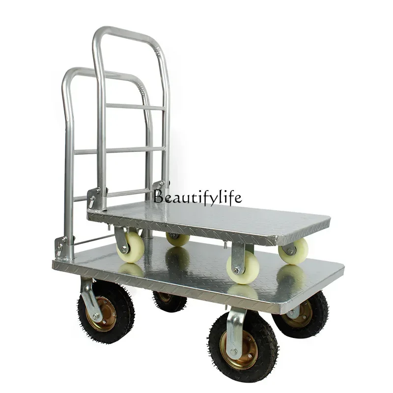 FG-Steel plate silent Vientiane hand push pull truck household portable trailer folding