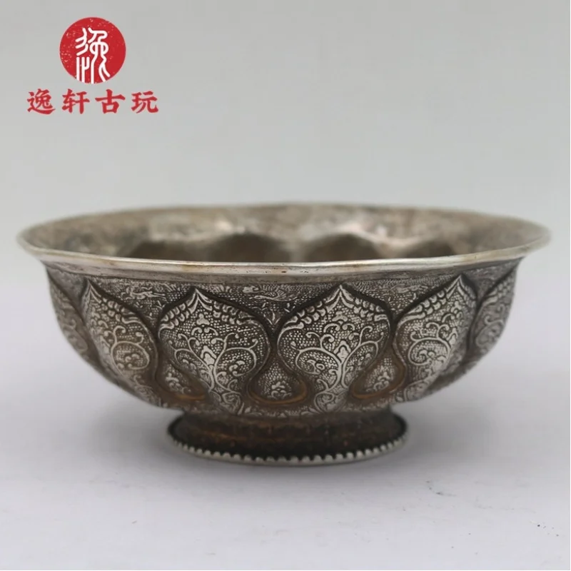 Dynasty Zongguan Bronze Gilt Silverware Bowl, pure copper gilded with hand-engraved auspicious animal motifs from the Tang,