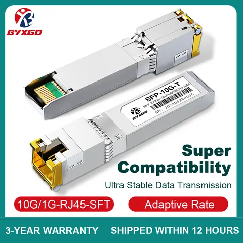 BYXGD SFP 1GB 10GB BASE-T RJ45 Taxa de módulo adaptativa para Mikrotik/NEC/Cisco Switch/Routers/Server Transceptor de cobre SFP + DDM