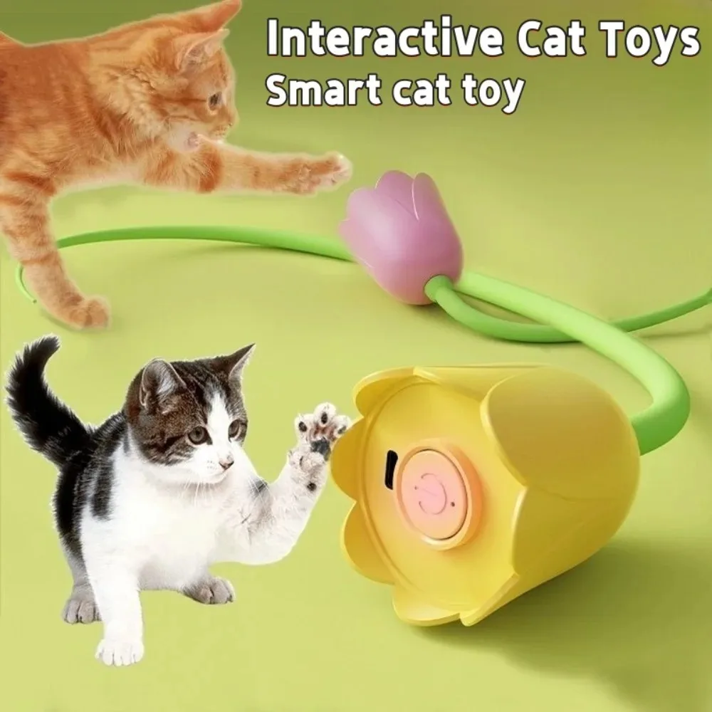 Smart Electric Rolling Ball USB Interactive Cat Toy Silicone Auto Rotating Ball With Mouse Tail Teaser Stick For Kittens