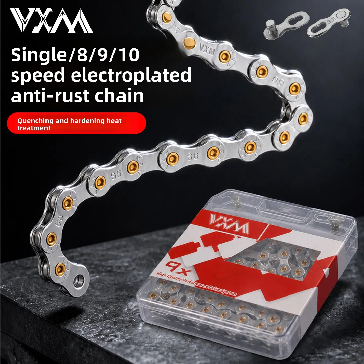 Mountain road bicycle fully electroplated CP silver gold pin chain single super 8 speed 9S10S variable speed bike chain