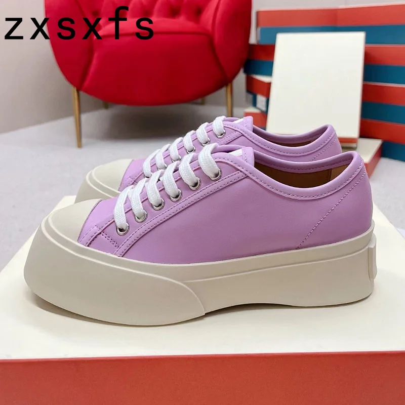 

Candy colored thick soled casual real leather shoes student lace up casual shoes spring and autumn new women's shoes