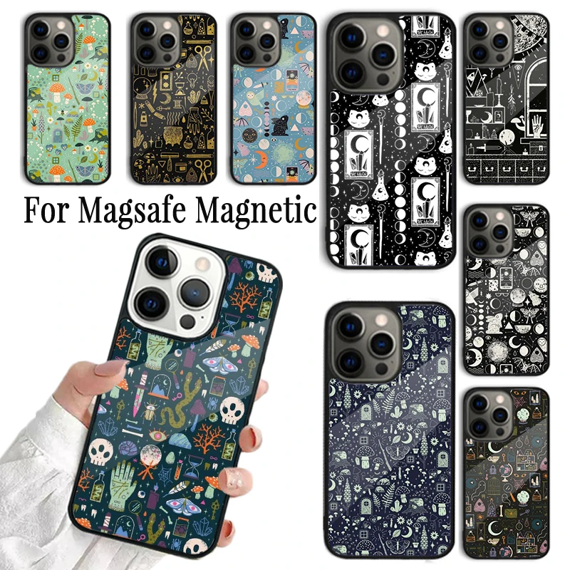 Coque Phone Case For iPhone 16 15 14 13 12 Mini 11 Pro Max Plus Magsafe Magnetic Wireless Charging Cover Witch Lunar Magic