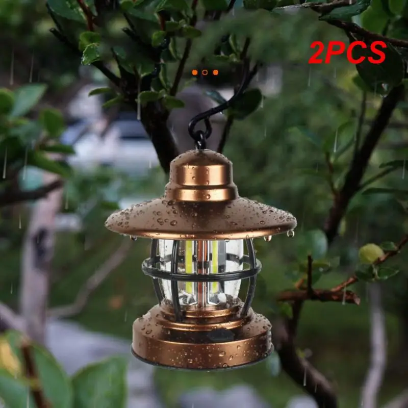 

2PCS Mini Retro Camping Lantern USB Rechargeable Haning Hook Night Light Battery Powered Tent Table Light For Outdoor Emergency