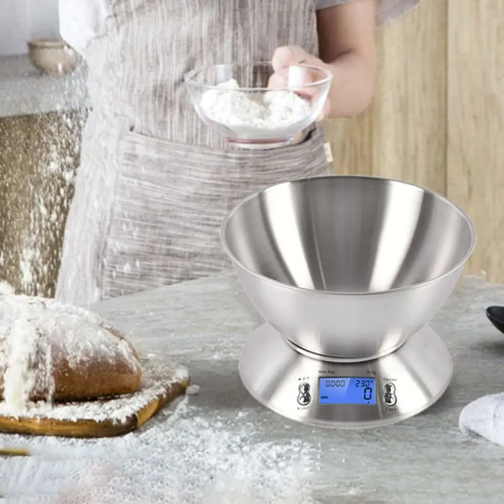 

Digital Kitchen Scale Stainless Steel LCD Screen Baking Scale with Removable Bowl Unit Convertible Cooking Scale Fruit