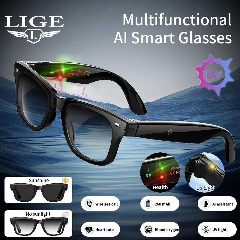 

AI Smart Glasses UV Protection Translation Sunglasses Sport Music Eyeglass Heart Rate Body Temperature Monitor Bluetooth Glasses