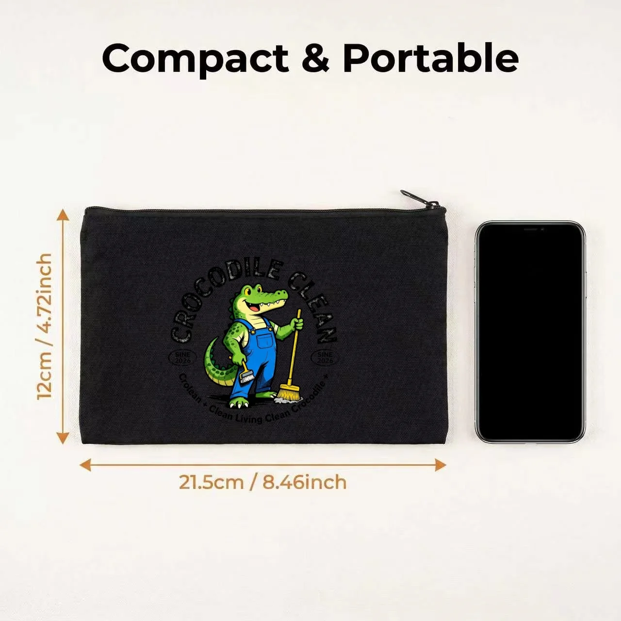 1PC Crocodile Clean Print Canvas Cosmetic Bag Double Sided Portable Travel Zipper Pouch