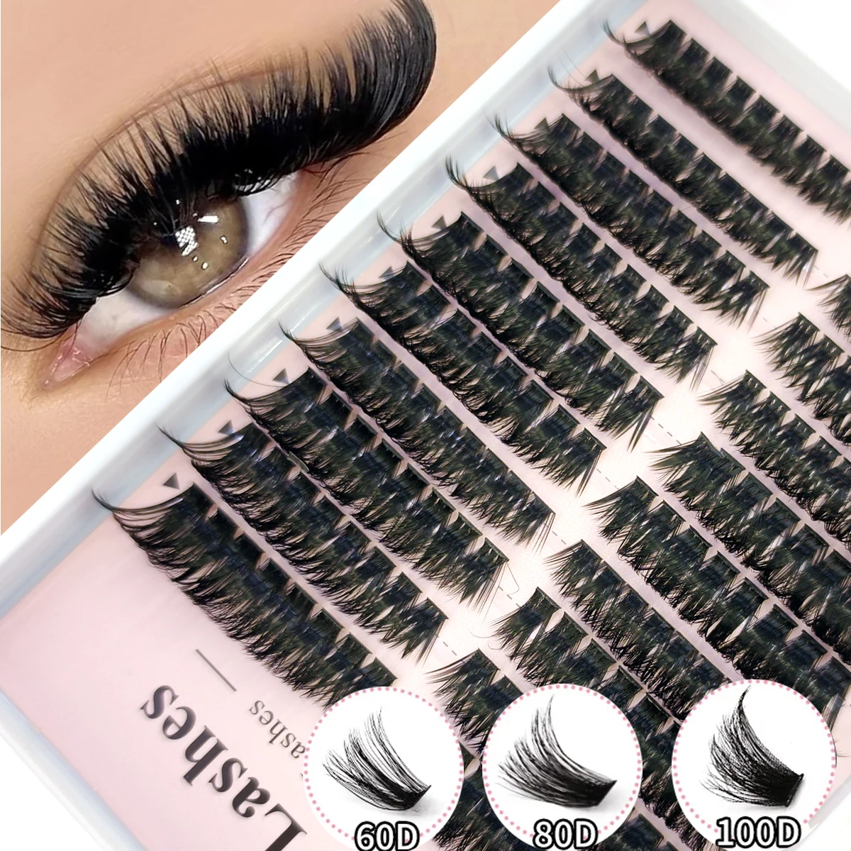 60-100d Einzelwimpernzange für dicke und flauschige Wimpern, gemischtes Wimpernbündel links+rechts, DIY-Wimpernverlängerungen für zu Hause