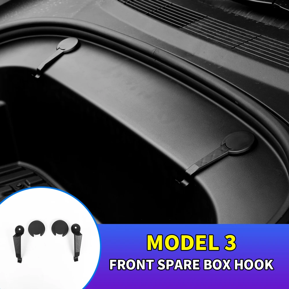 

2pcs For Tesla Model 3 2021 ABS Car Front Trunk Hooks Grocery Bags Storage Hooks with Dust Plugs Auto Accessories