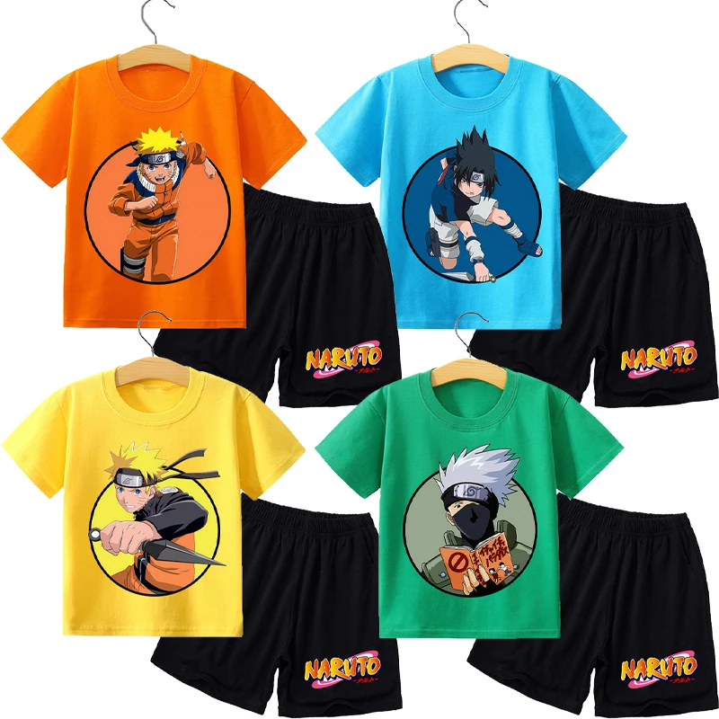 

NARUTO 2pcs T-shirt Shorts Suit for Boys Girls Anime Cartoon Cute Short-sleeved Top Pants Set Children Summer Fashion Clothes