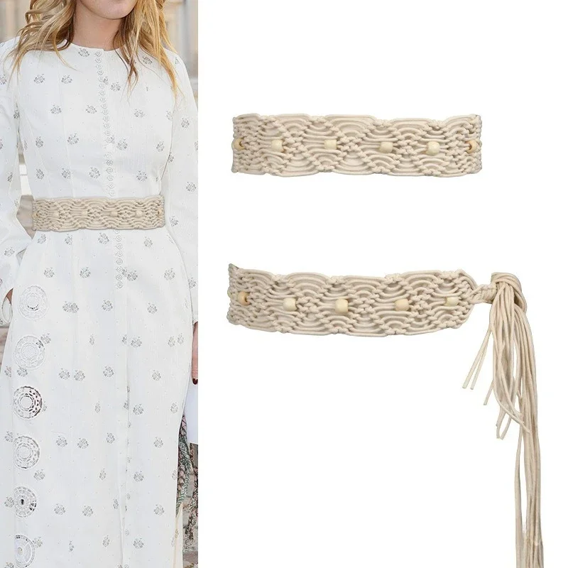 

Ladies Twist Wax Rope Woven Belt Vintage Skirt Decorative Women's Bohemian Girdle Pastoral Style Skirt Women Belt