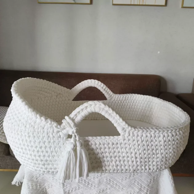 Woven Newborn Handbasket Moses Cradle Handheld Frame Cotton Rope Woven Crib Cloth Strip