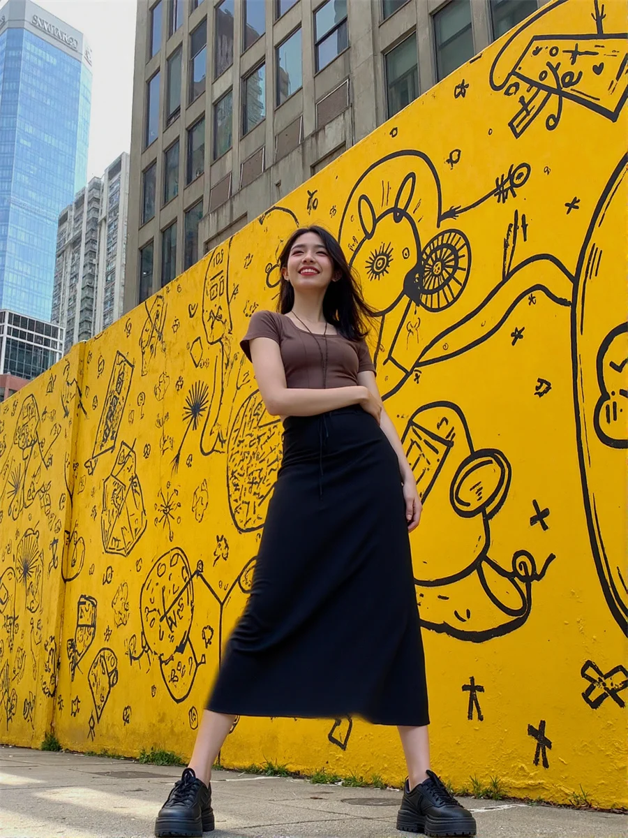 

Women'S Skirts Regular Fit Black Charming Women Stretch Skirt Daily Soft Fabric Slim Waisted Hip Covering Long Casual Simple