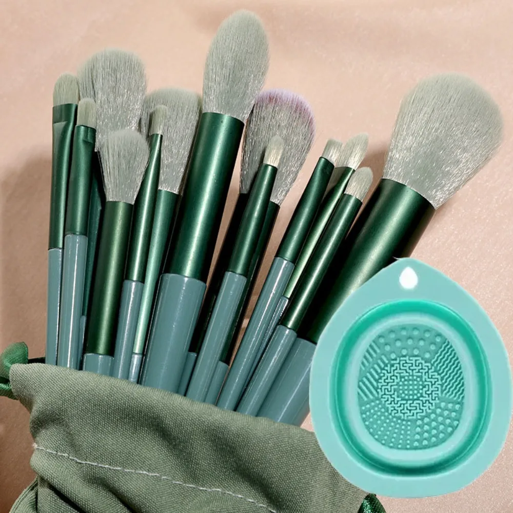 14-delige make-upborstels en siliconen schonere komset Make-upborstelset Zachte pluizige cosmetische foundationpoeder Beauty Tool Make-up