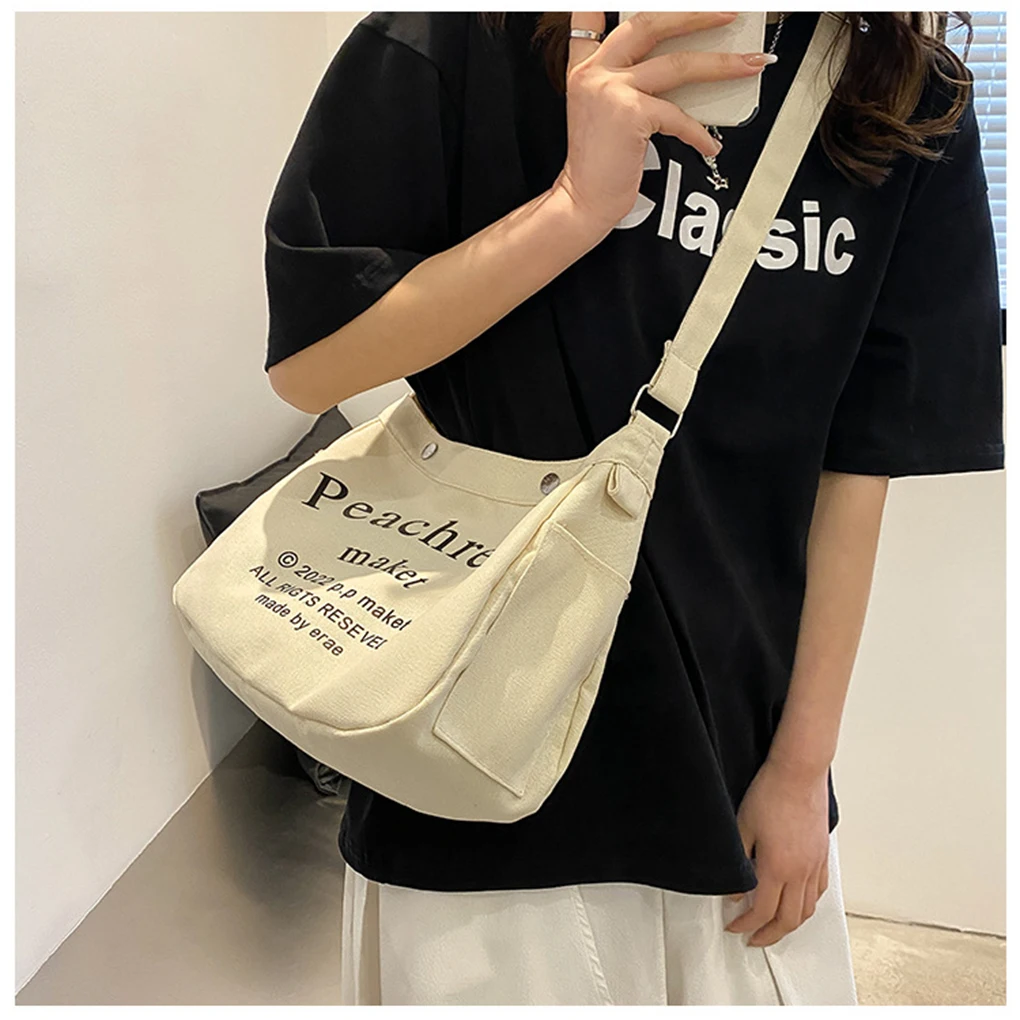 European American Retro English Letters Crossbody Bags Women Canvas Shoulder Bag Large Capacity Handbag Messenger Bags