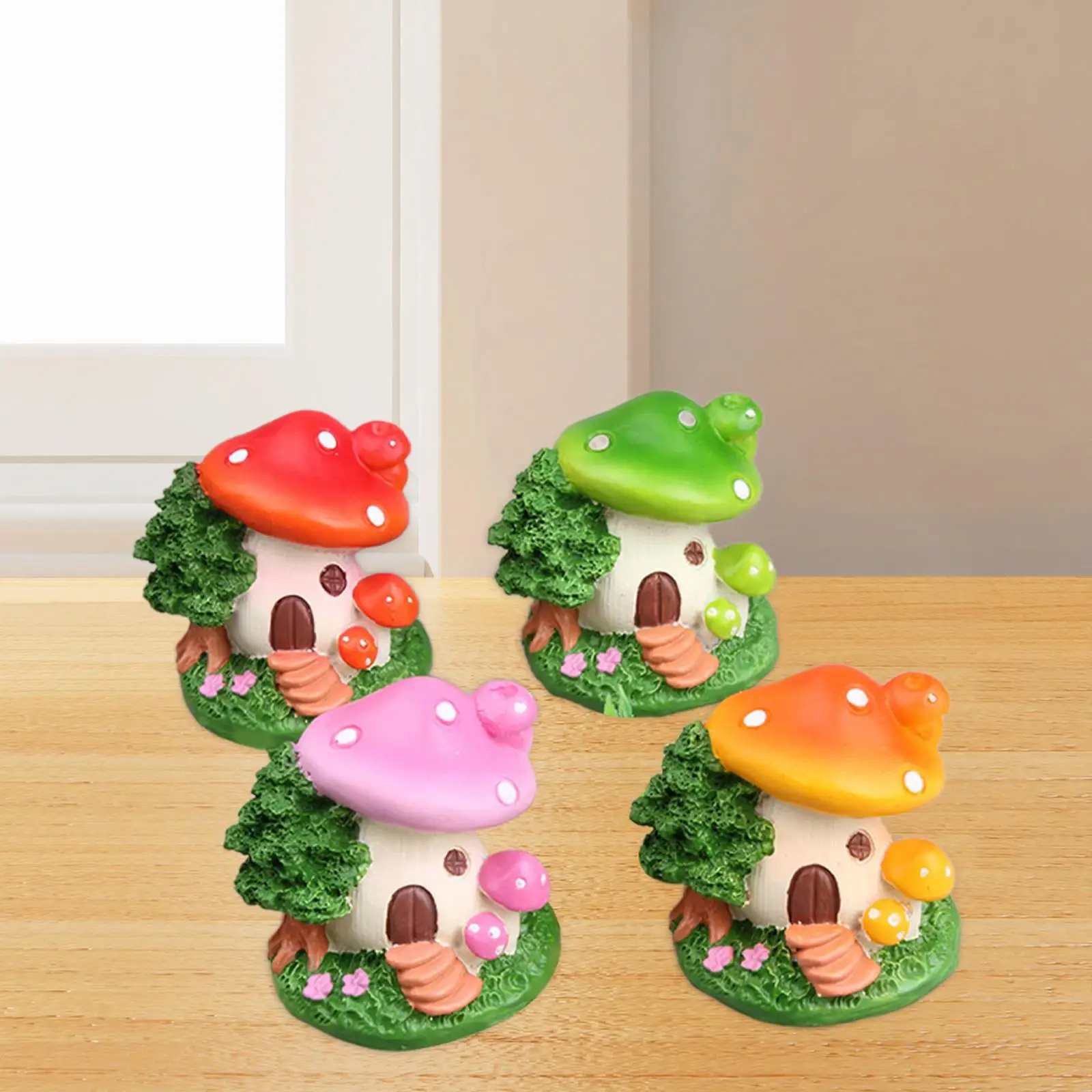 

4 Pieces Mushroom House Statues Little DIY Crafts Practical Cute Simple Garden Decoration for Yard Outdoor Home Indoor Office