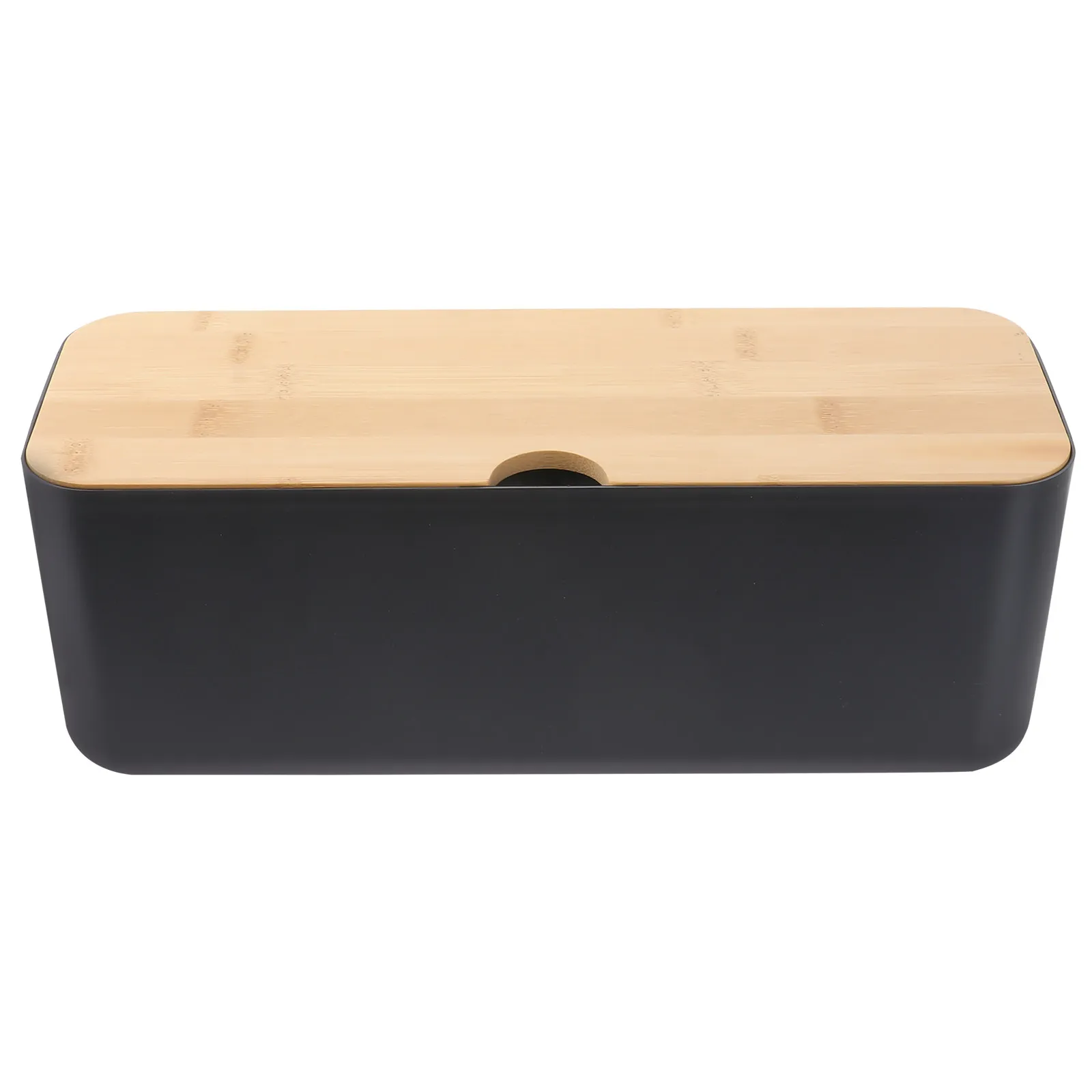 Black Cable Management Box with Wooden Cover Plastic Cord Hider Storage Container for Power Strips Adapters Splitters Cables view 3