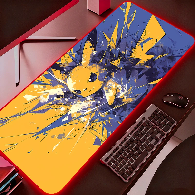 RGB Mouse Pad Backlight Pokemon Pikachu Large PC Computer Gamer Gaming Accessories LED Mousepad Keyboard Desk Mat Carpet