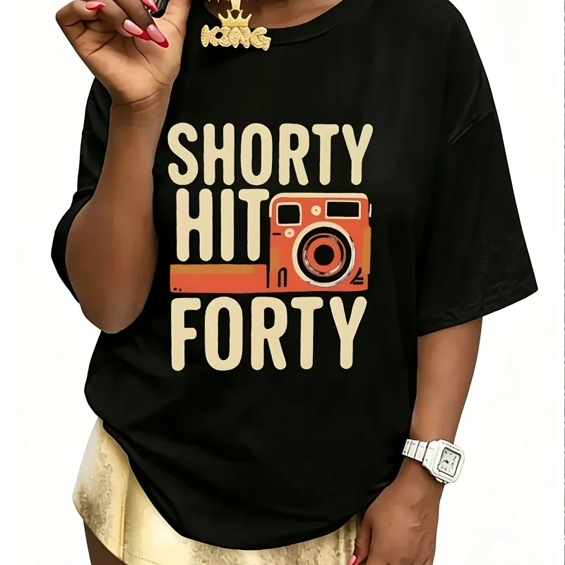 Shorty Hit Forty Women's 100% Cotton T-Shirt Fun Print Short Sleeve Top Casual Round Neck Tee S-5Xl