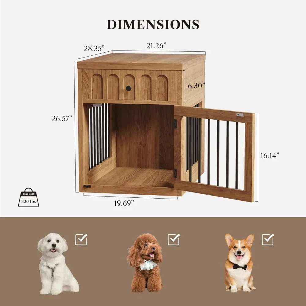 

Wooden Dog Kennel with Drawer, Indoor Pet Crate End Table with 1.18-inch Tabletop, Decorativ