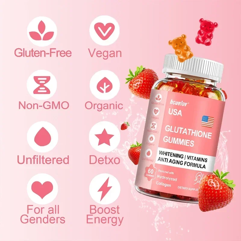 Bcuelov Glutathione Gummies - Promotes Healthy Skin and Youthful Appearance Hydrolyzed Collagen Supplement