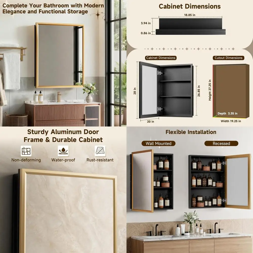 

24 x 30 Wall-Mounted Tempered Glass & Mirrored Medicine Cabinet with Storage for Bathroom