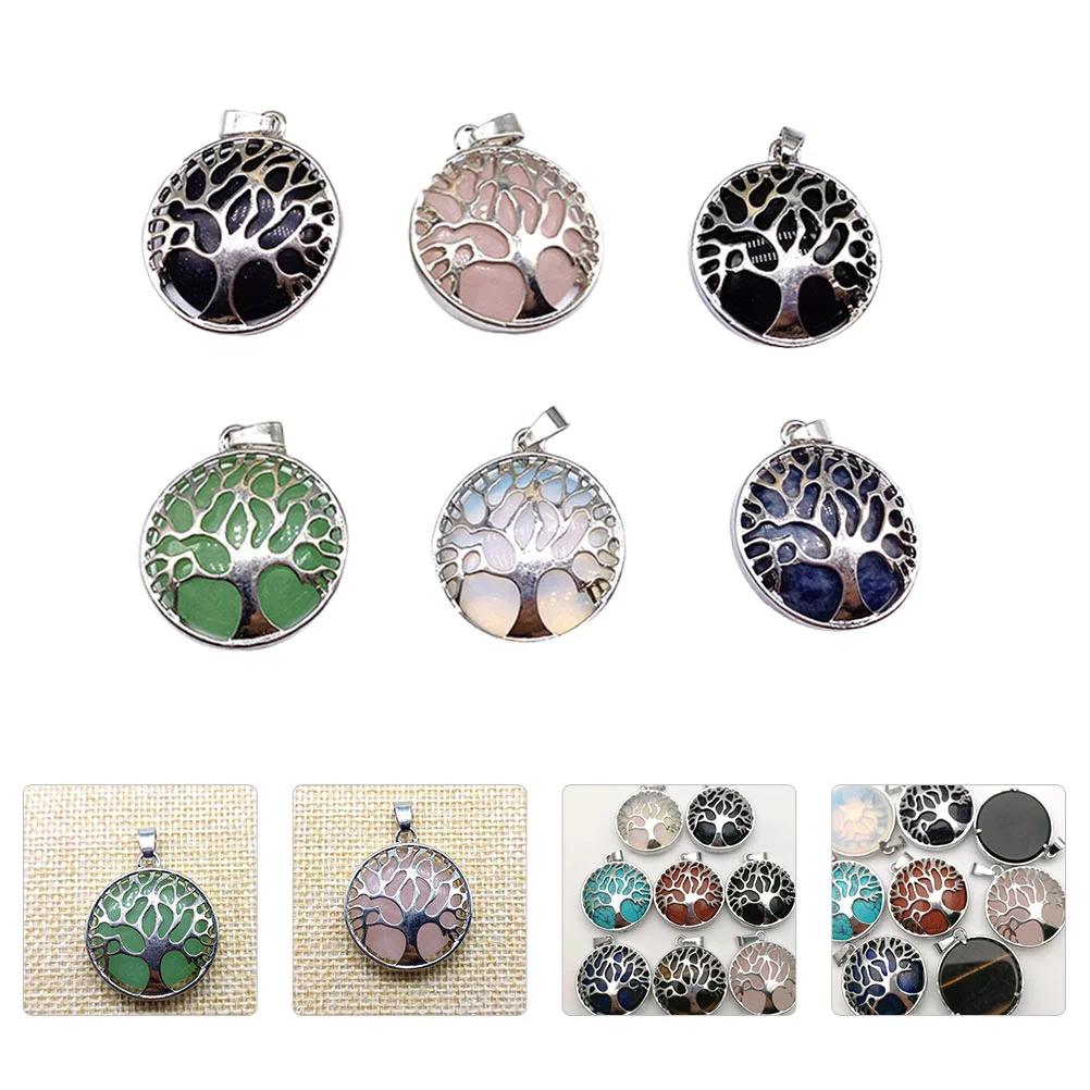 6 Pcs Tree of Life Pendant DIY Earrings Handmade Jewelry Accessories Button Christmas Material Alloy Craft Supplies Charms