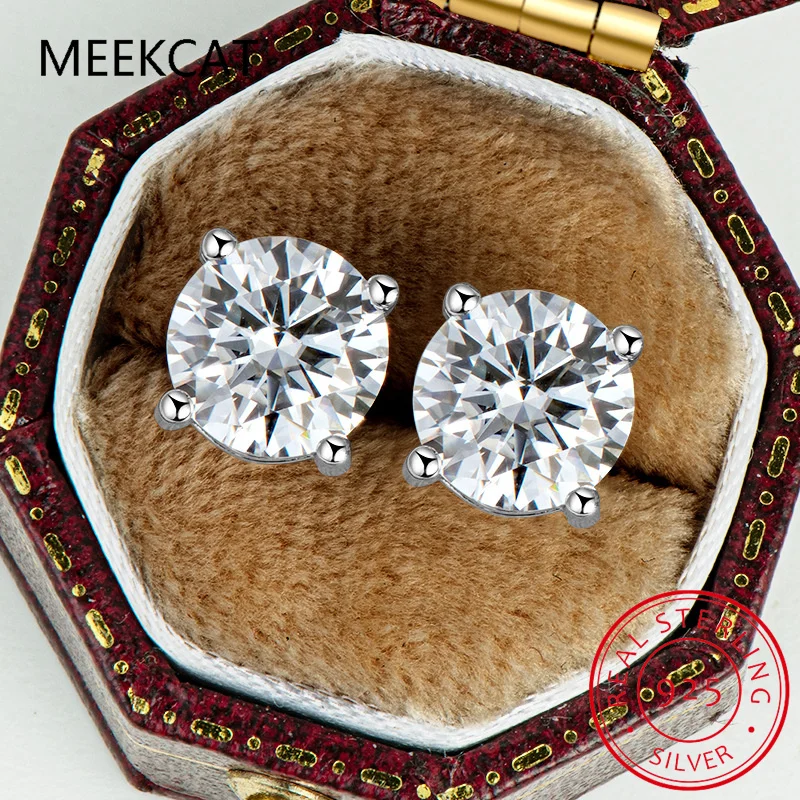 925 เงินสเตอร์ลิงรอบ Moissanite ต่างหูผู้หญิงคลาสสิกงานแต่งงานเครื่องประดับ Fine ของขวัญ MSE038