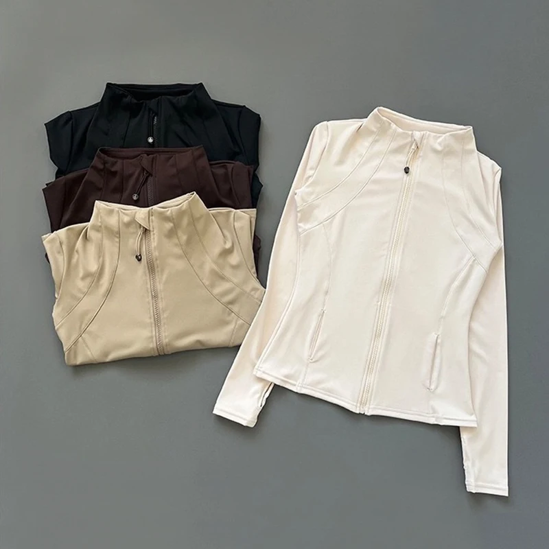 

Быстросохнущая куртка для фитнеса с воротником-стойкой для женщин, облегающая одежда на молнии для йоги, дышащий спортивный топ с длинными рукавами для бега и велоспорта