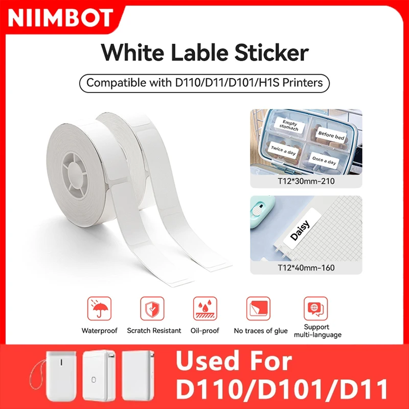 Niimbot D110 Label Printer Sticker Mini Portable Printer White Waterproof Anti-Oil Thermal Adhesive label Printer 12-20mm Label