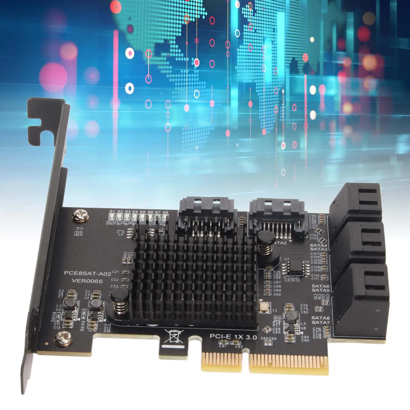 

SATA Controller Expansion Card SATA Card Support Hot Swappable Heat Dissipation 8 Port Plug and Play for Linux for Desktop PC