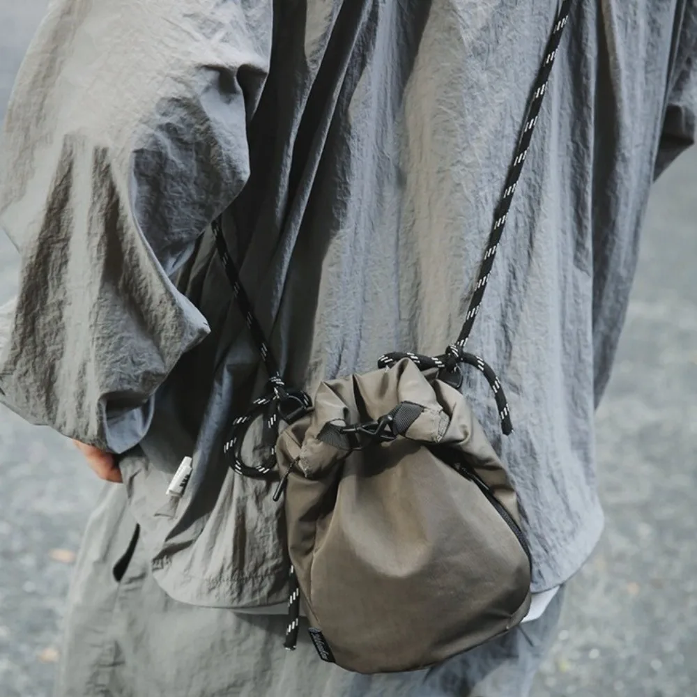 

Korean Style Drawstring Bucket Bag Purse Handbag Nylon Shoulder Bag Phone Bag Solid Color Small Crossbody Bag Office Worker