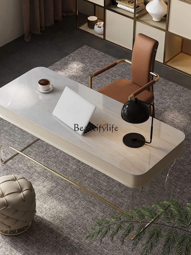 56Light luxury solid wood desk Modern high-end natural marble Minimalist villa Italian desk Household